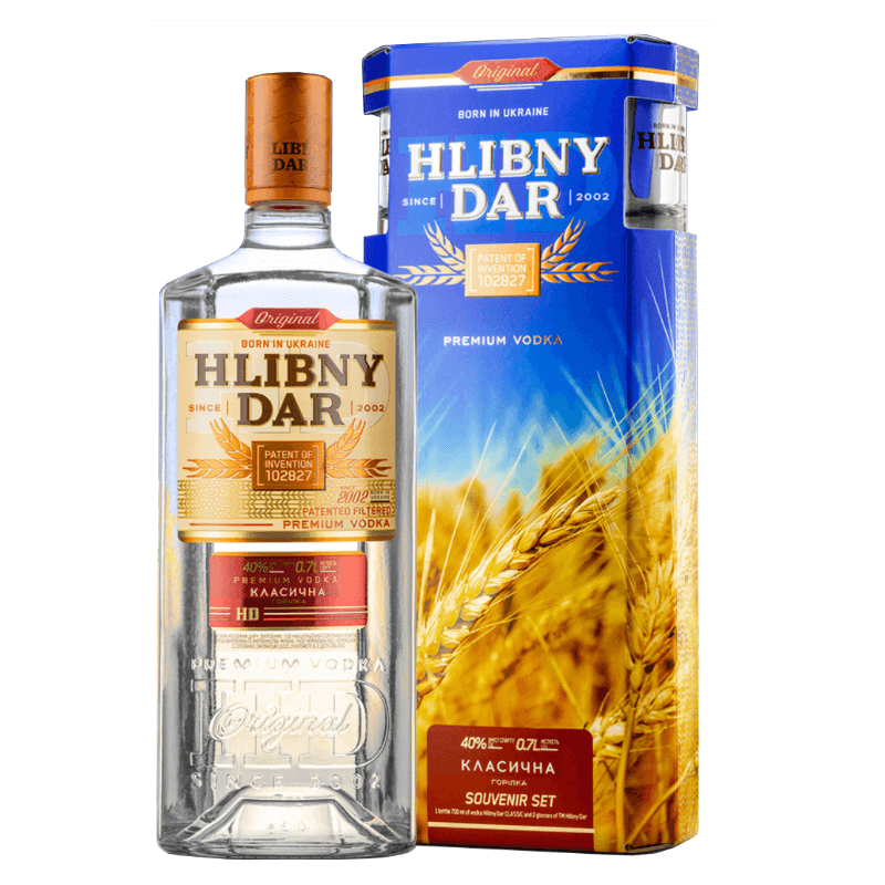 ВОДКА ХЛЕБНИ ДАР 0.7 + 2 ШОТ ЧАШИ - VODKA HLIBNY DAR 0.7l