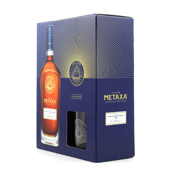 БРЕНДИ МЕТАКСА 12* 0.7 Л + 2 ЧАШИ - BRANDY METAXA 12* 0.7 L - Дистрибуция и логистика ЕТ Г. Гайдов